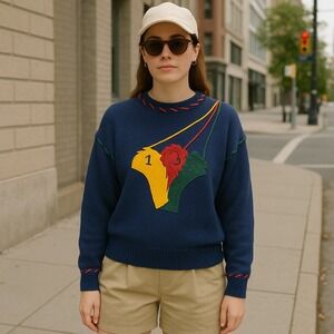 Vintage 90s Quantum‎ Sportswear Golf Sweater Blue Applique Club Headcovers M